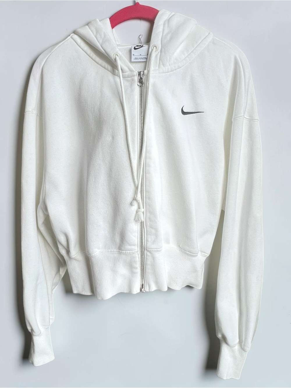 Nike Women’s White Cream Cropped Zip-Up Hoodie Style HJ0940-133, Size Medium